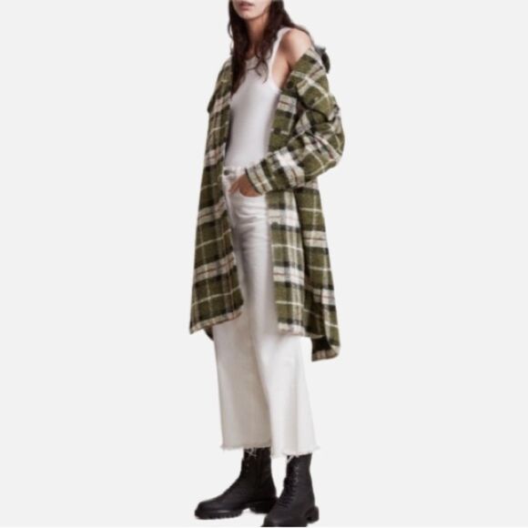 AllSaints Tia Plaid Wool-Blend Coat Size 2 Green Check - Picture 4 of 15